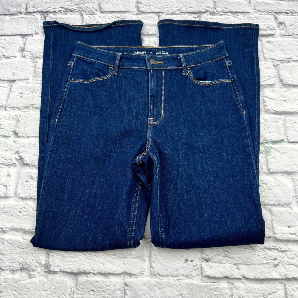 Old Navy Womens High Rise Wow Flare Jeans Dark Wash Blue Size 6 Denim Pants